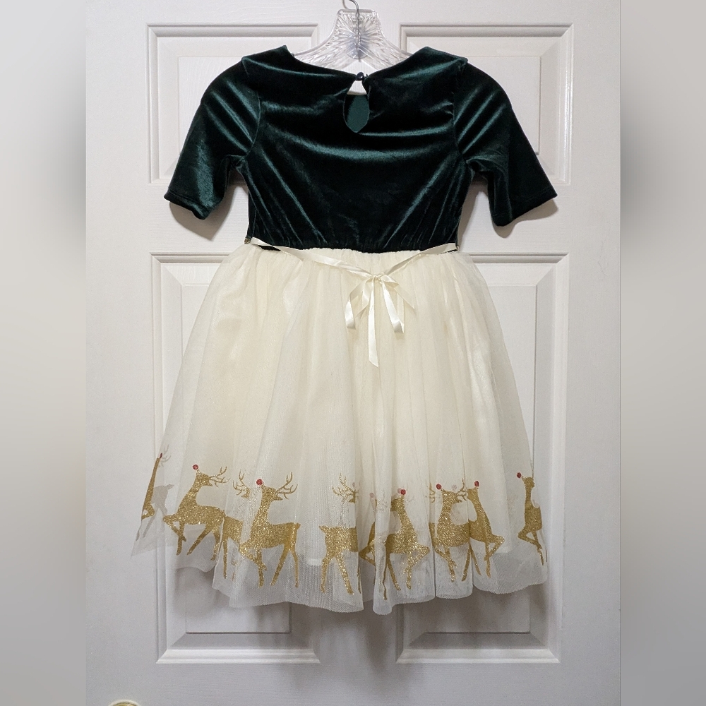 SZ Med (7/8) Girls Lilt Emerald Green Velour Bodice Tulee Reindeer Dress - Picture 7 of 13